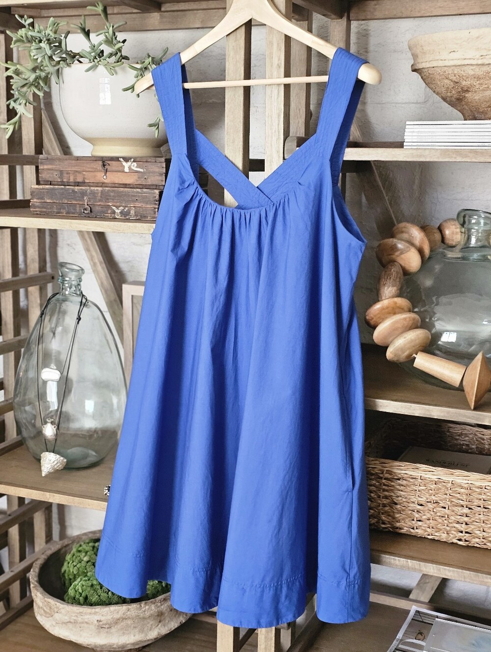 Anthropologie Maeve Cross-Back Mini Day Dress Blue XL